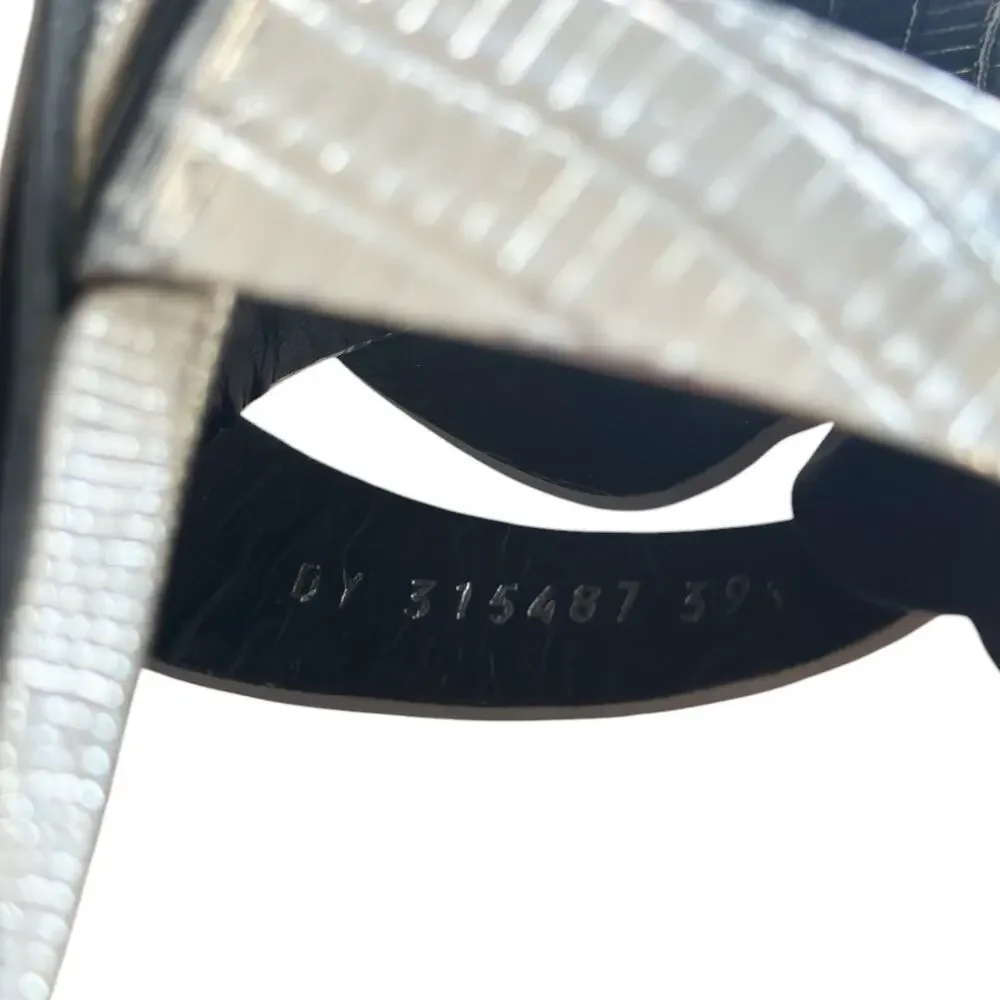 Saint Laurent Tribute Silver Embossed Leather Platform High Heel Sandals 39.5 - Picture 9 of 13